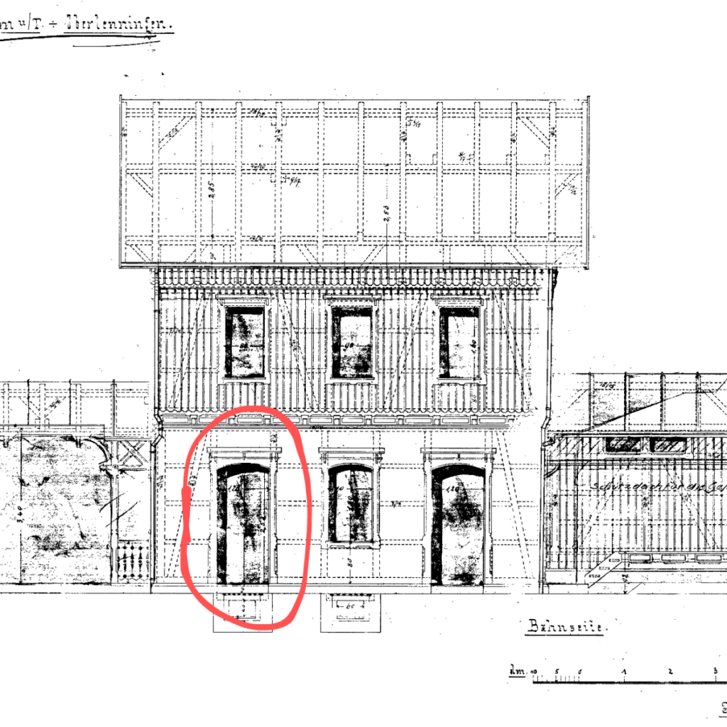 Bahnhof Dettingen unter Teck auf der Bahnsteigseite – Plan-Ausschnitt von 1898